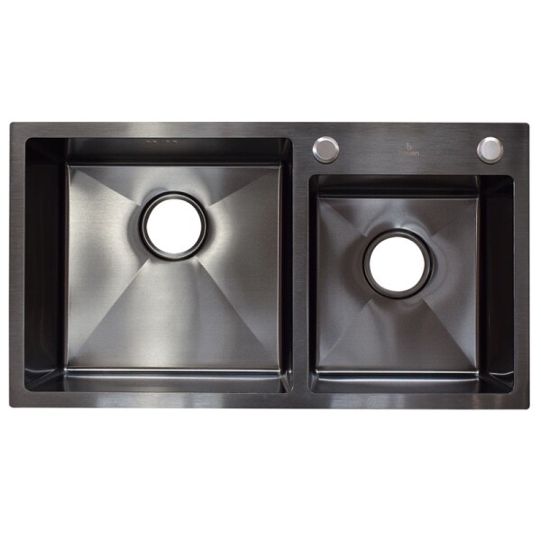 PILETA DOBLE 201 NEGRO MATE CON DISPENSADOR DE JABON Pileta Doble 201 Negro Mate Con Dispensador De Jabon