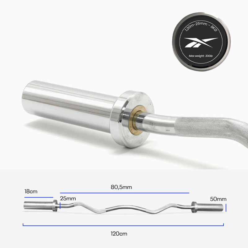 Barra Olímpica Ondulada De 1,2 M - 300Lb Plateado