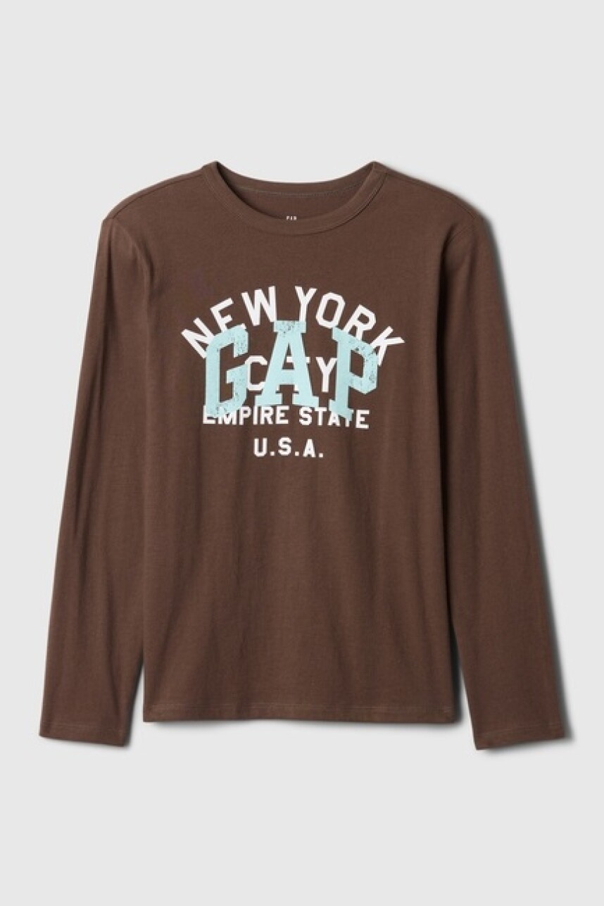Remera Logo Gap Manga Larga Niño Woodsy Brown