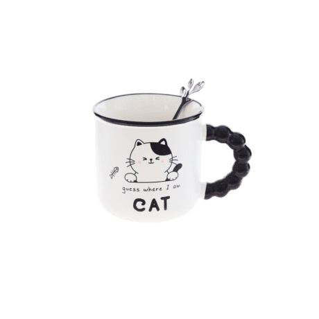 Taza De Cerámica Cat Con Asa Negra Guess