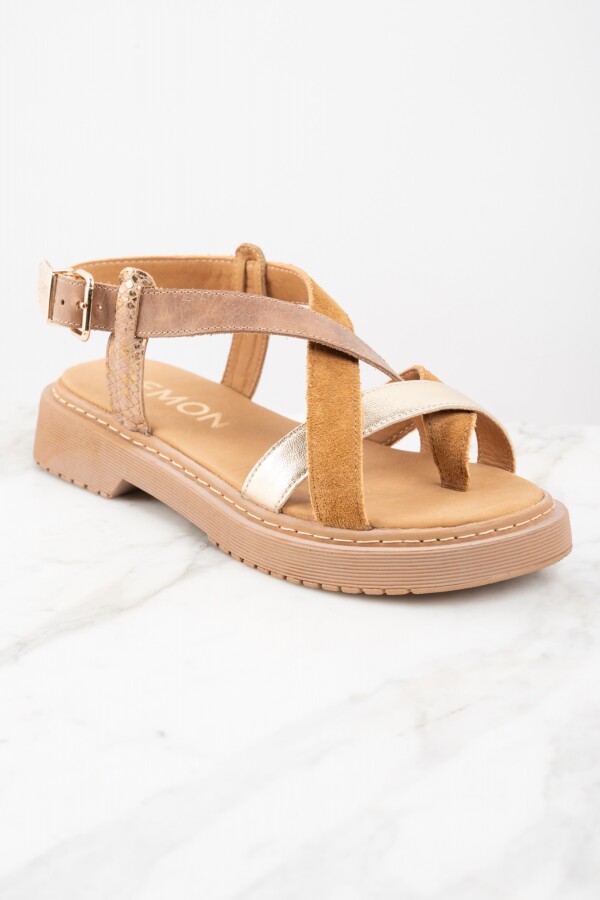 Sandalia Cuero Combinada Camel