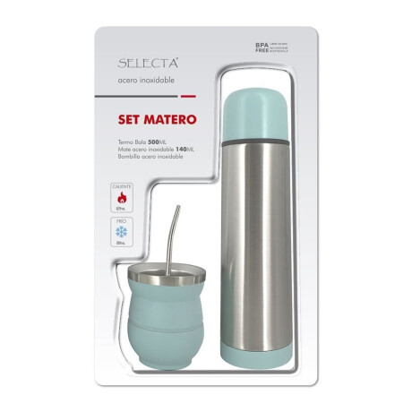 Set Invierno Manta Frazada Polar 2 Pza + Termo Mate Bombilla Turquesa