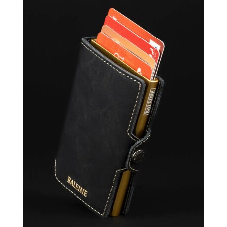 Billetera Baleine Kansas en Aluminio y Cuero con Protección RFID Golden Black
