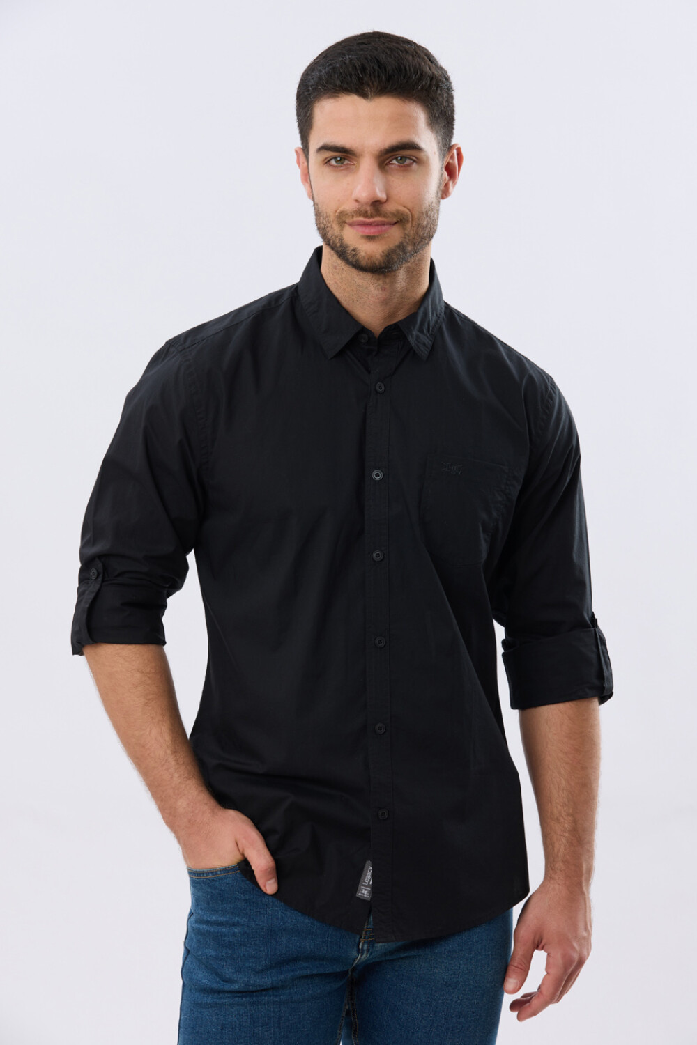 CAMISA LISA DE ALGODÓN Negro