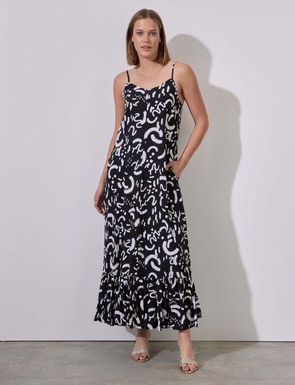 Vestido Maxi Print NEGRO/BLANCO