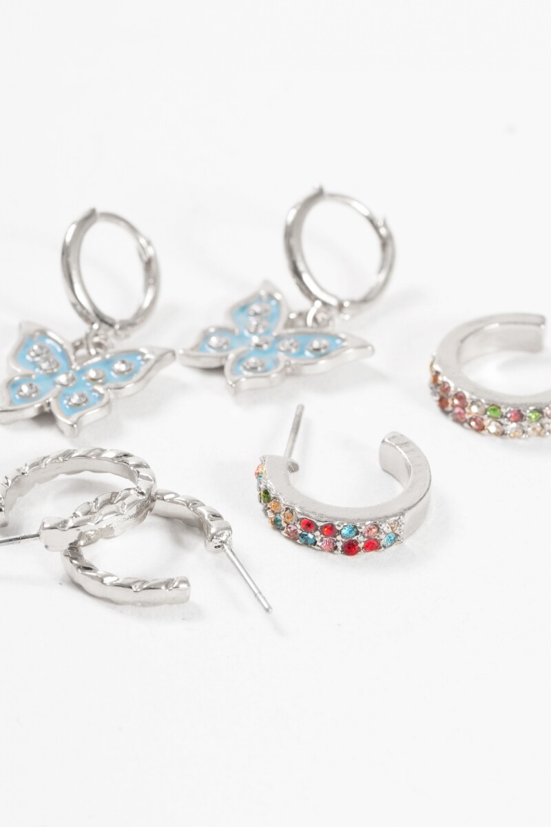 Set de aros múltiples dijes plateado