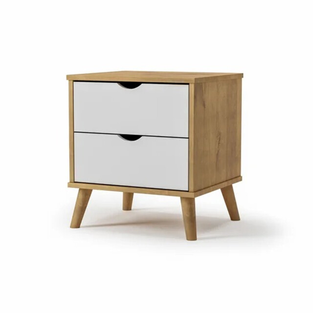 Mesa de luz madera maciza con patas - 2 cajones BLANCO