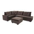 SOFA ESQUINERO TOKIO CON PUFF RUSTICO LISO MARRON - TELA 650 SOFA ESQUINERO TOKIO CON PUFF RUSTICO LISO MARRON - TELA 650