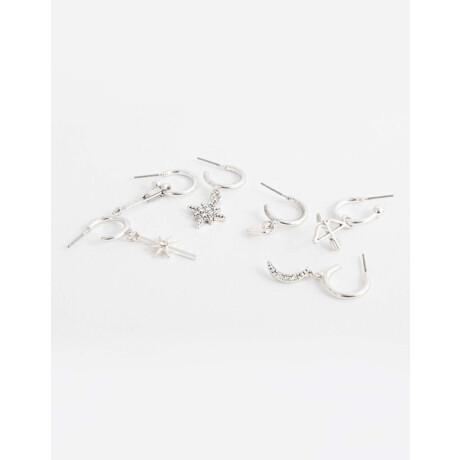 Set De Aros Argollas Bañadas En Plata Plateado