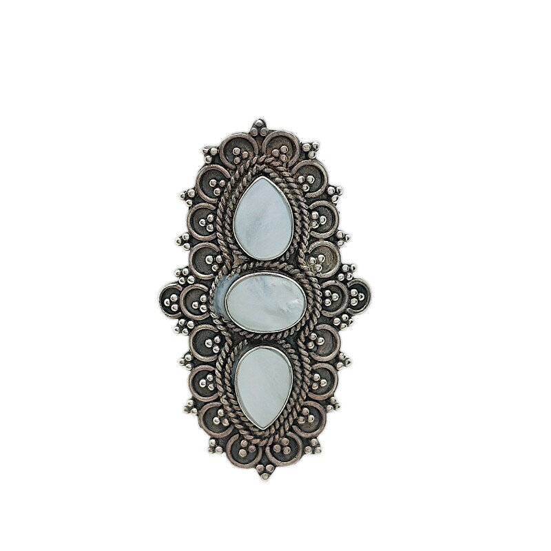 Anillo Trilogy-Plata 925 Antigua Ajustable-Piedra Nacar-AN3378 conpiedra