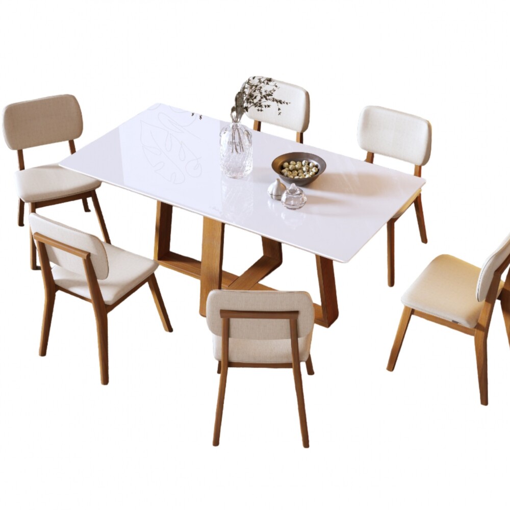 Mesa de Comedor Rectangular 1.6 Vidrio Blanco/Natural - Wood Mesa de Comedor Rectangular 1.6 Vidrio Blanco/Natural - Wood