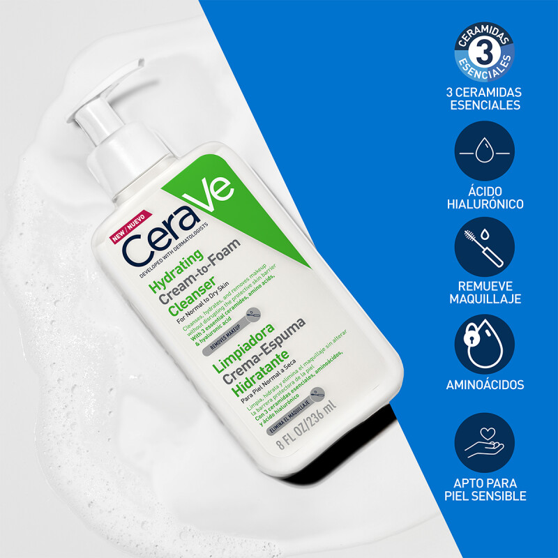 CERAVE LIMPIADOR CREMA ESPUMA 236 ML - Rostro y cuerpo con acido hialurónico y ceramidas CERAVE LIMPIADOR CREMA ESPUMA 236 ML - Rostro y cuerpo con acido hialurónico y ceramidas