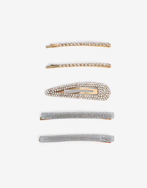 Horquillas con Accesorios Strass Set De Mix De Hebillas Strass - Plateado Rodio