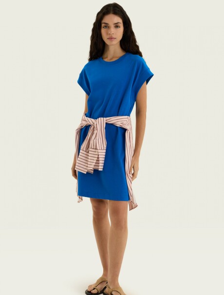 VESTIDO CORTO DE MANGA CORTA AZUL