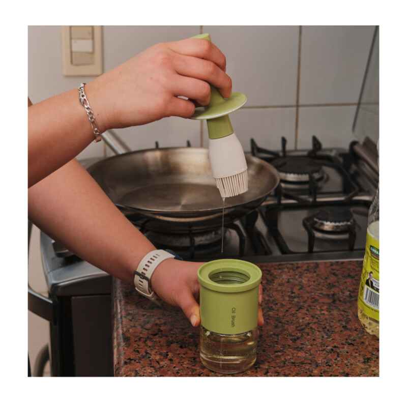 Aceitera Salsera Botella Vidrio 250ml Con Pincel De Silicona Amarillo
