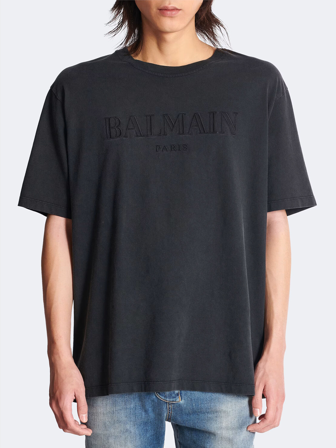 BALMAIN- T-SHIRT VINTAGE EMBROIDERED Gris