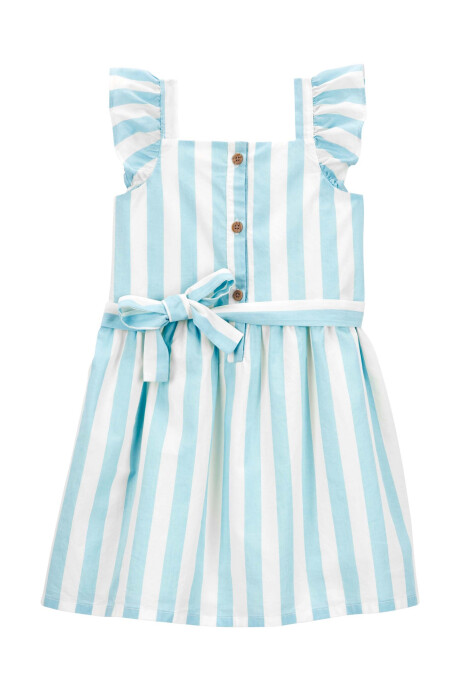 Vestido de popelina con volantes y lazo, diseño a rayas Vestido de popelina con volantes y lazo, diseño a rayas