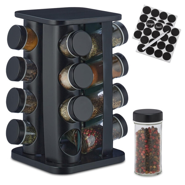 Especiero Giratorio 16 Frascos Vidrio Para Condimentos Cocina Acero Inoxidable Imback Negro Especiero Giratorio 16 Frascos Vidrio Para Condimentos Cocina Acero Inoxidable Imback Negro