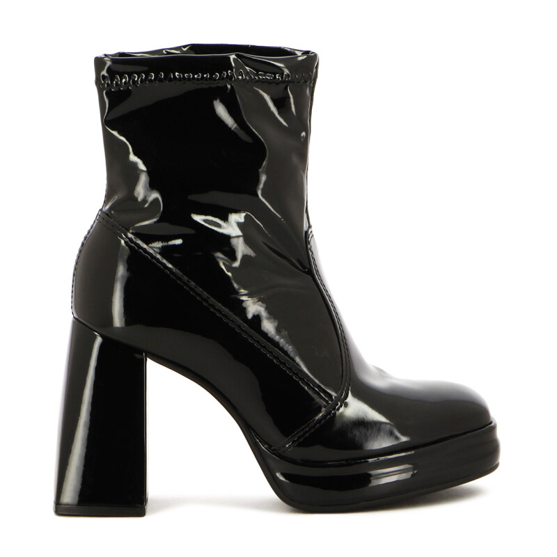 Bota Mujer Beira Rio Charol Taco Medio Con Plataforma Negro