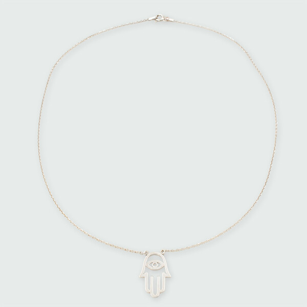 Colgante con cadena Mano de Fátima MOON en plata 925 con un brillante Colgante con cadena Mano de Fátima MOON en plata 925 con un brillante