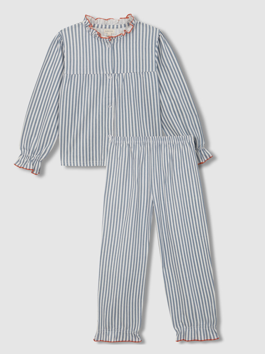 Pijama De Rayas Con Contraste Azul Viejo