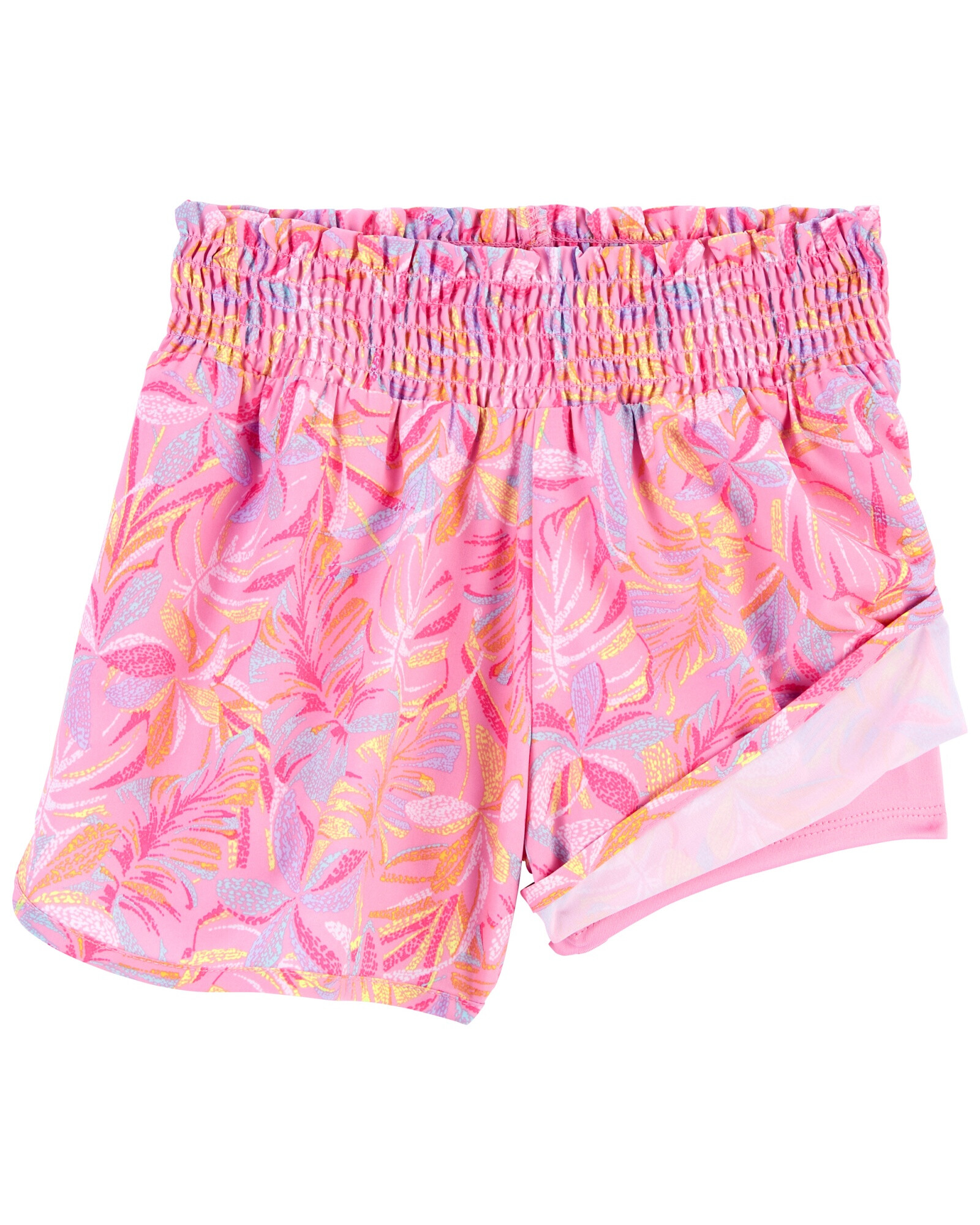 Short activo de popelina absorvente, con fruncido y diseño floral Sin color