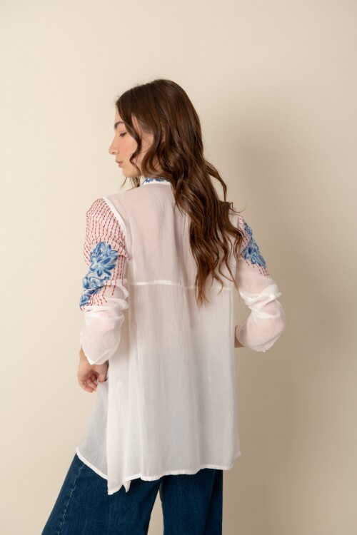 Túnica de seda Johnny Was Blanco