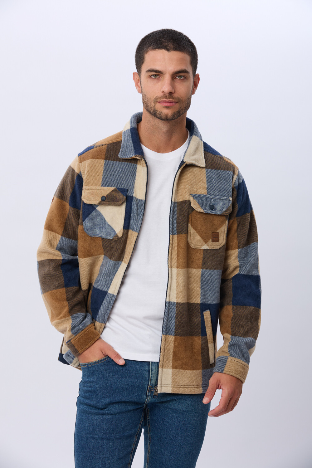 CAMPERA POLAR A CUADROS Azul