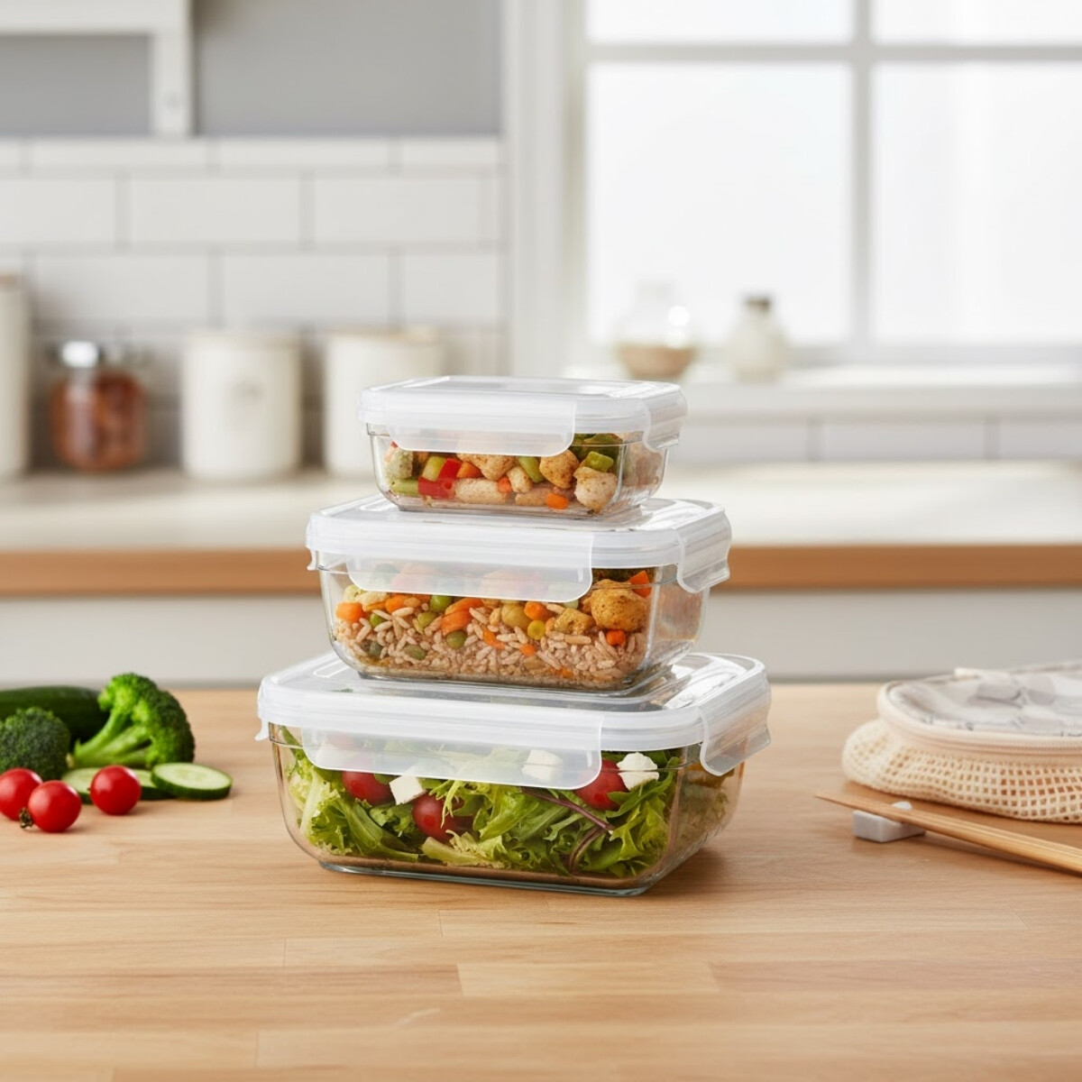Set x3 Pote hermético 400/800/1,400 ml - TRANSPARENTE 