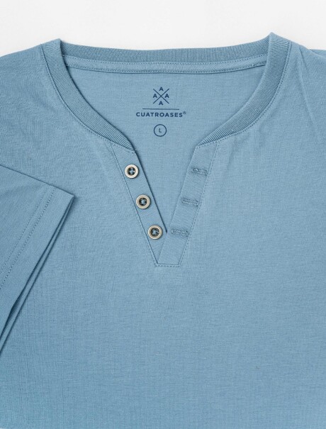 T-shirt m/c botones azul piedra