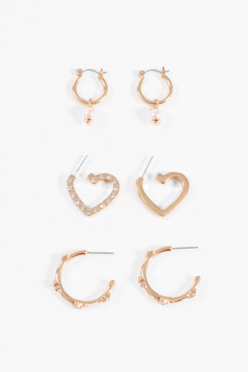 Set tres aros dije perla dorado