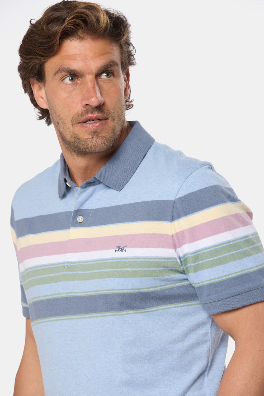 REMERA POLO RAYADA Celeste