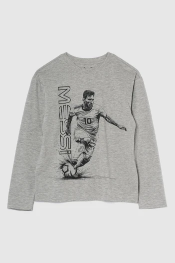 Remera Messi Manga Larga Niño Regular Grey