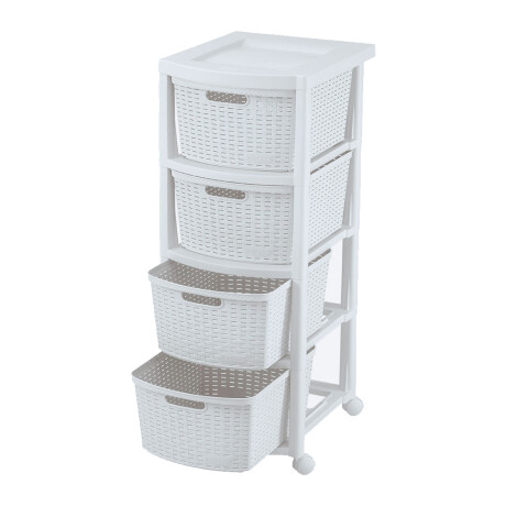 Cajonera Organizador Rimax Símil Rattan con 4 Cajones Altos Blanco