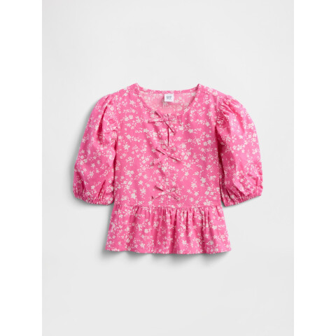 V-W PUFF SLV TOP PINK FLORAL