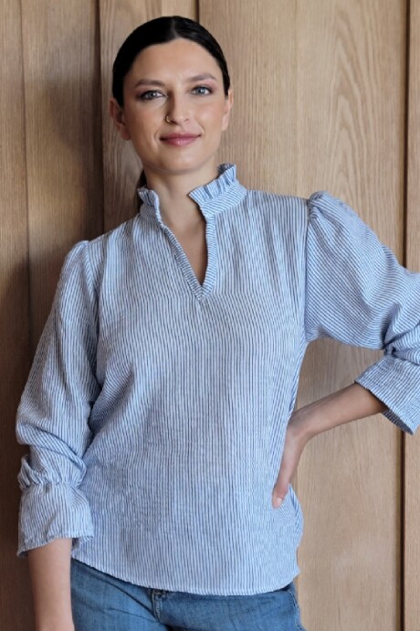 Blusa Copenhague Lino Raya Azul fina