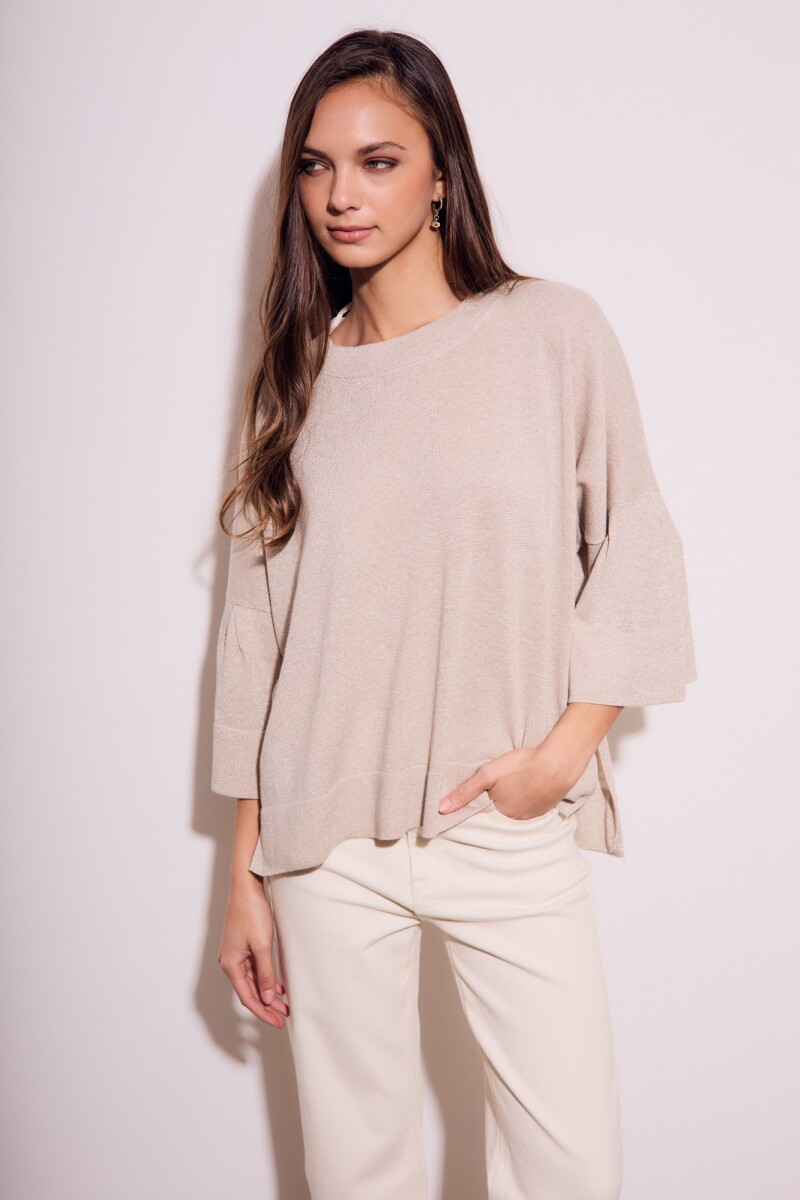 Sweater Manga Volado Beige Melange