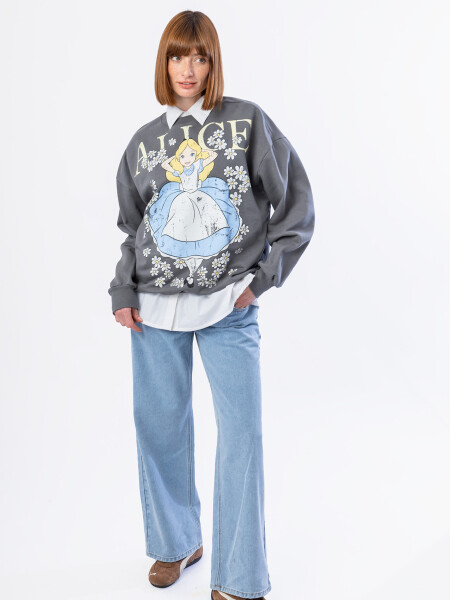 BUZO ALICE ON FLOWERS GRIS OSCURO