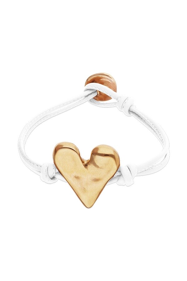 PULSERA DE CUERO BLANCO CON DETALLE DE CORAZÓN BAÑADO EN ORO 18K Pulsera
