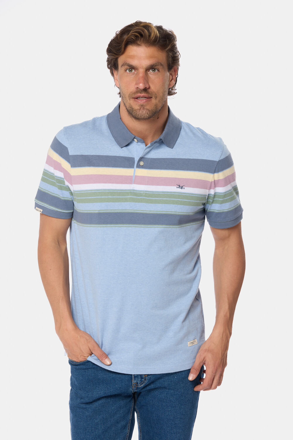REMERA POLO RAYADA Celeste