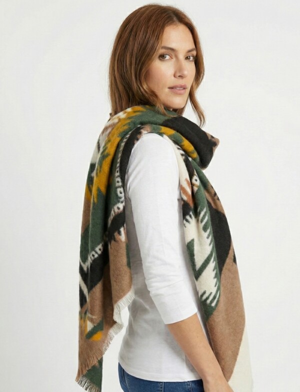 Pashmina Geometrica MULTI/OLIVA
