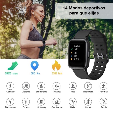 Reloj Inteligente Smartwatch Estilo de Vida y Fitness ID205 Negro