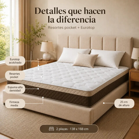 Colchón Queen Pocket Eurotop con Pillow Colchón Queen Pocket Eurotop con Pillow