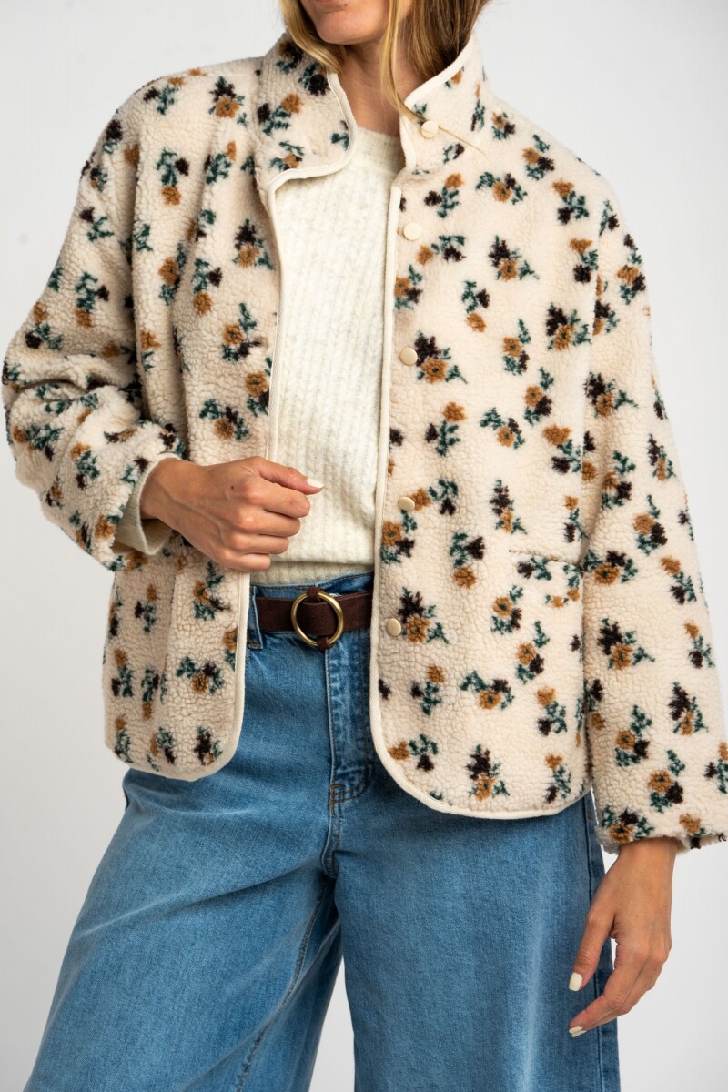 Campera Corderito Estampada Flores - Nácar 