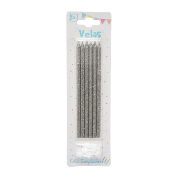 VELAS GLITTER X6 PLATA