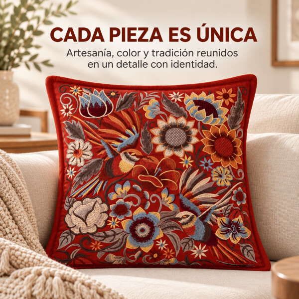 Funda de almohadón ZAL bordada artesanal 50 x 50 cm Naranja