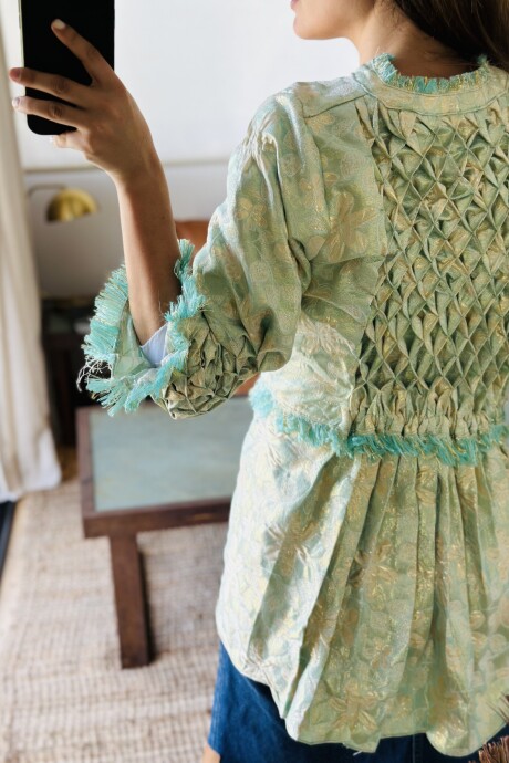 Long Smock Shirt Brocato Verde Agua