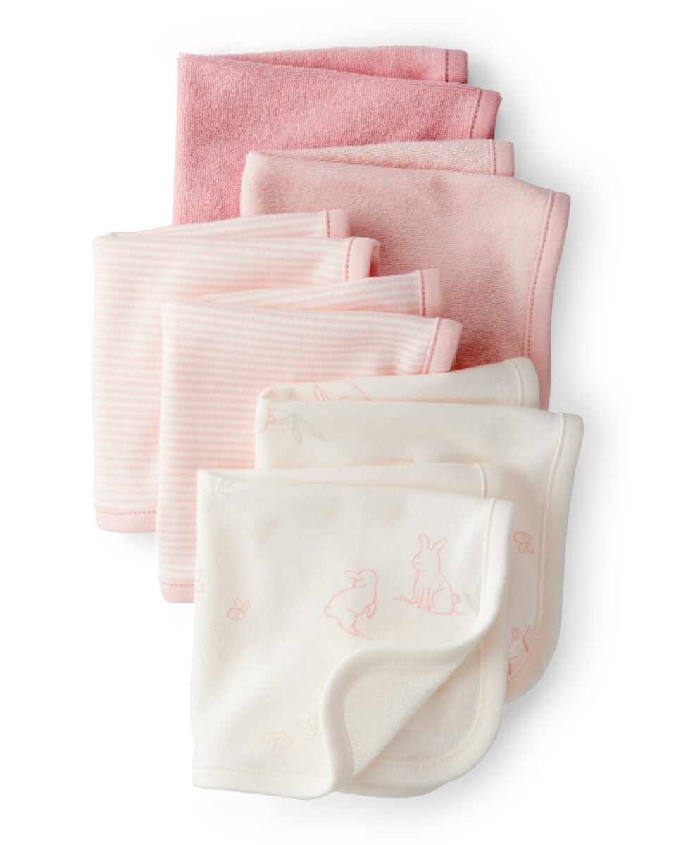 Pack seis paños de aseo de algodón terry, rosados 