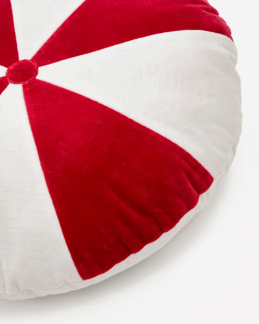Almohadón redondo Odet de algodón blanco y rojo Ø 45 cm