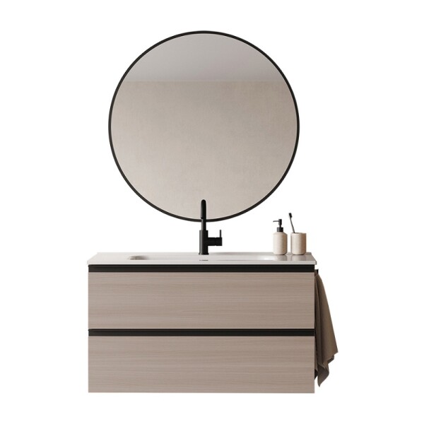 CONJUNTO MUEBLE DE BAÑO MODELO VIDA 100 CM COLOR GRIS ARENADO CON MESADA Y ESPEJO Conjunto Mueble De Baño Modelo Vida 100 Cm Color Gris Arenado Con Mesada Y Espejo